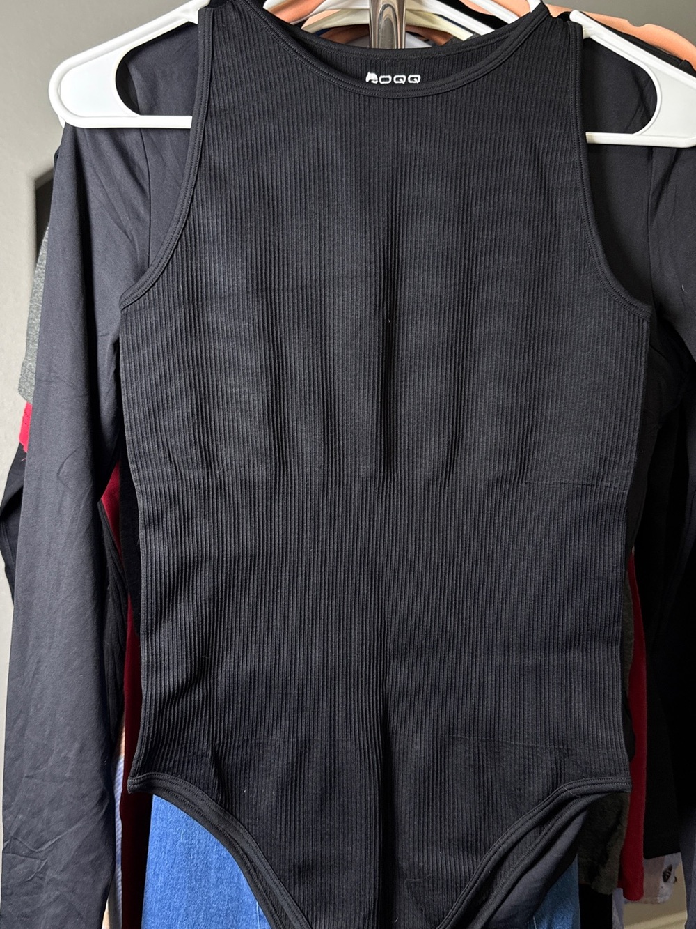 Black Ribbed Tank Bodysuit